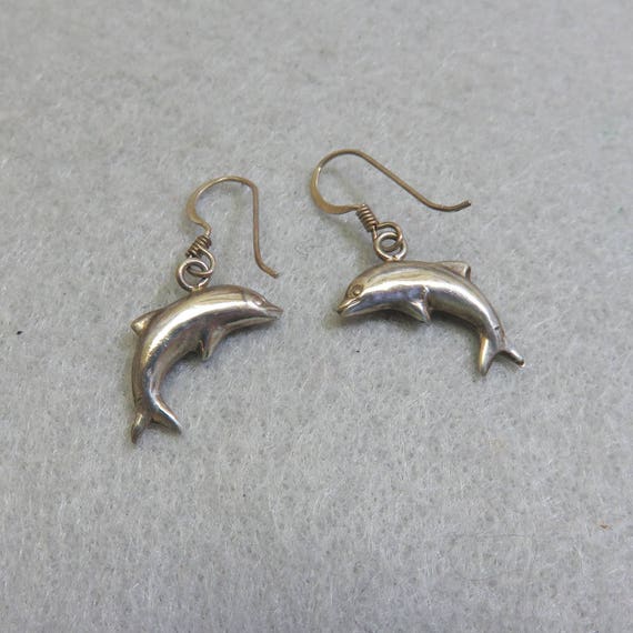 1980s Sterling Silver Dolphin Pierced Earrings, T… - image 7