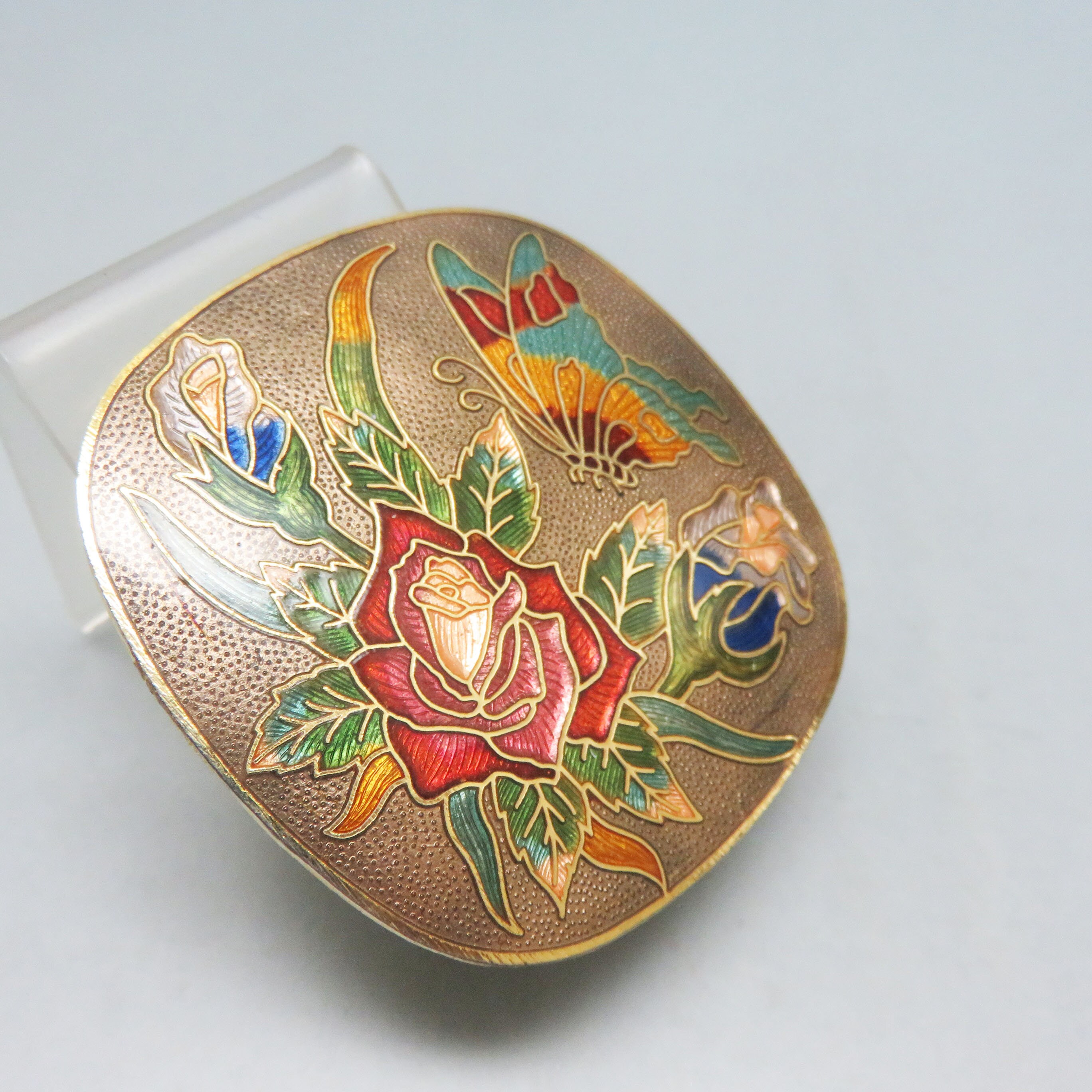 5 VTG 80\'s Cloisonne Belt Buckles Butterfly  Flowers Shell Enamel Gold Tone Belt Buckle Set/cloisonne Butterfly/blue & Red Enameled  main image 2