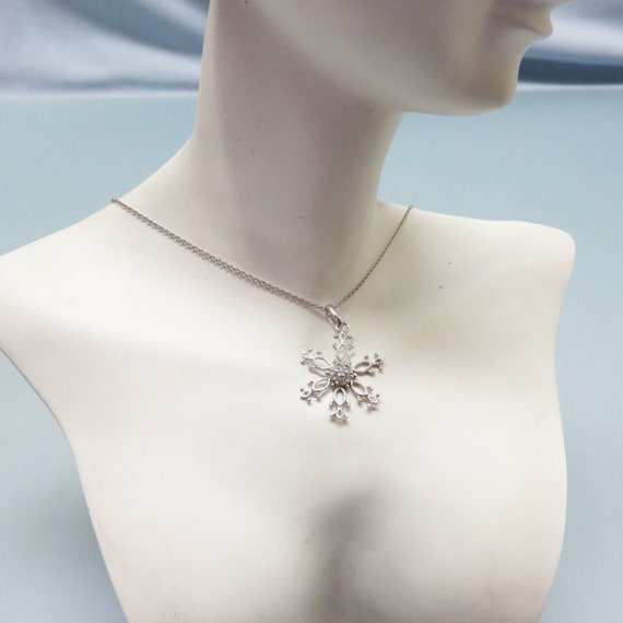 Silver Plated Rhinestone Snowflake Pendant and Ch… - image 5