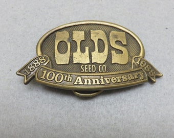 Cast Brass OLDS Seed Belt Buckle, Vintage Brass Buckle, 100th Anniversary