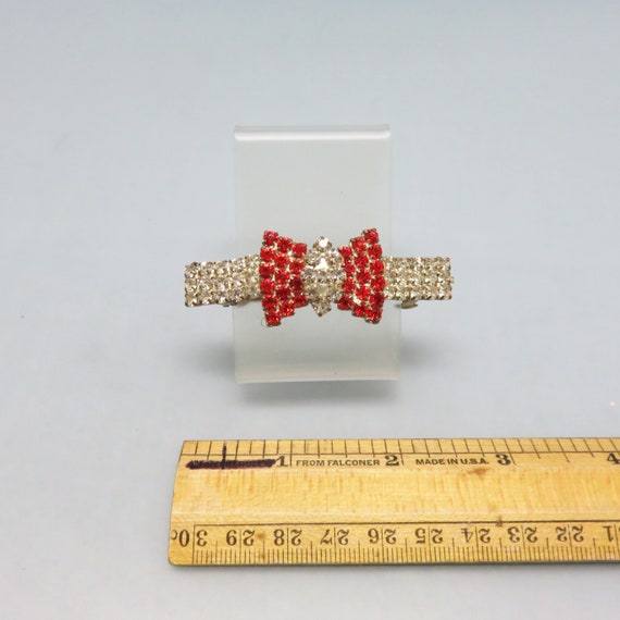 Vintage Rhinestone Hair Bow, Clear and Red Rhines… - image 2