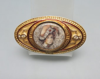 Edwardian Reproduction Portrait Brooch, Enamel and Rhinestones