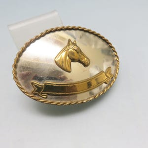Vintage Western Horse Head Belt Buckle: Chromed & Brass Metal