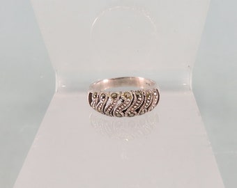 Art Deco Style Marcasite Sterling Ring, Size 7.0, 1970s Sterling Silver Ring