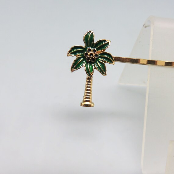 Gold and Green Palm Tree Bobby or Hair Pin, Vintage, Beach 