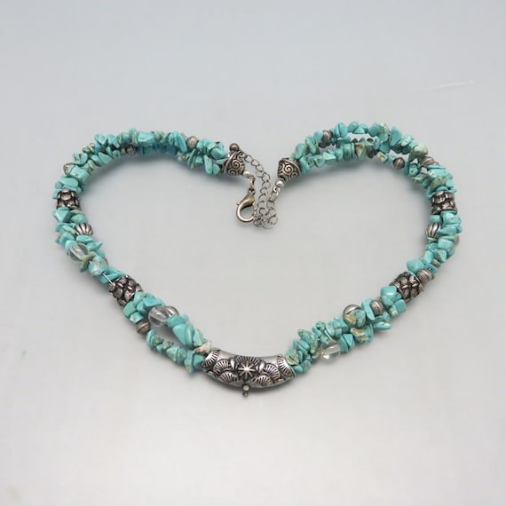 Fabulous 1980s 3 Strand Vintage Turquoise Chip and Pewter