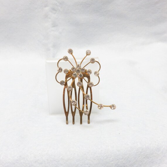 Vintage Rhinestone Hair Comb , 1960s Goldtone Met… - image 3