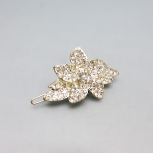 Small Floral Clear Rhinestone Hair Barrette, Vintage Barrette