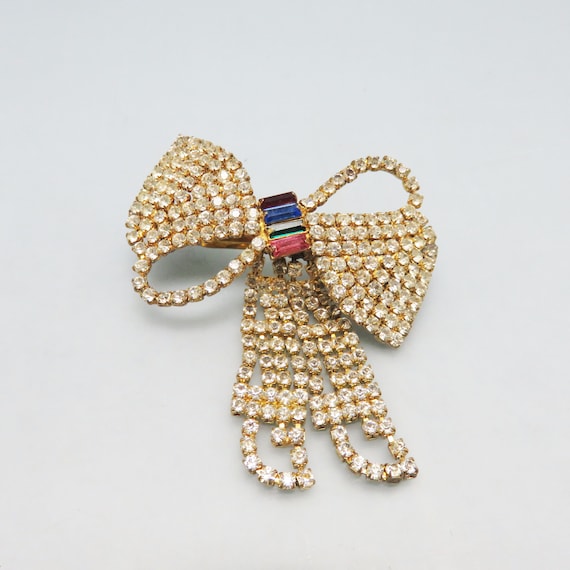 Vintage Rhinestone Bow Shaped Barrette, 1960s - image 1