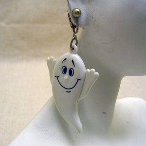 1980s BIG Plastic Ghost Clip Earrings, Halloween Earrings image 2