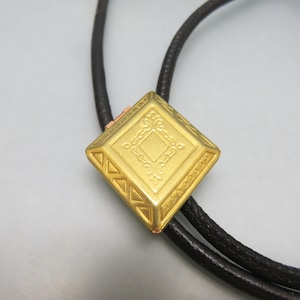 Hand Made Brass and Copper Locket Bolo Tie,  Black Leather Tie
