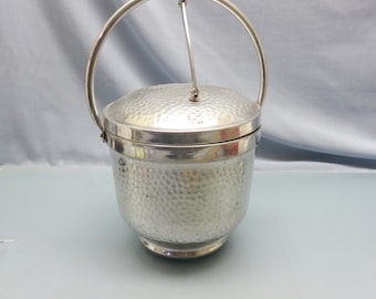 Hammered Aluminum Ice Bucket, Attached Top, Clean