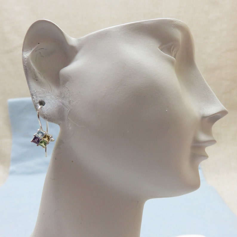 Sterling Silver Real Semi Precious Gemstone Pierced Earrings Vintage