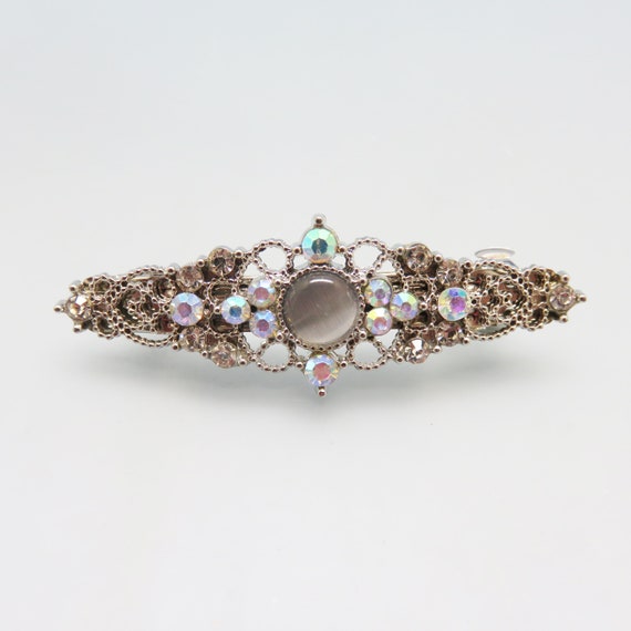 1960s Silvery Moonstone Rhinestone Hair Barrette: Victorian  display picture 3