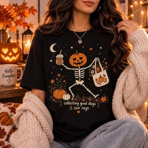 Pumpkin Skeleton PNG, Cute Halloween Shirt Design, Boho Fall Sublimation, Pumpkin Patch PNG, Coffee Lover DTF, Digital Download