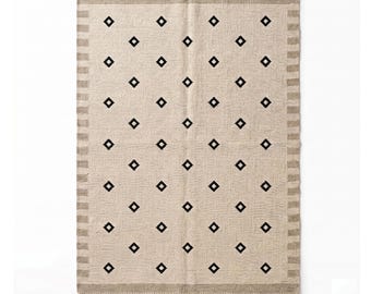 Tapis Dhurrie moderne en coton tissé à la main beige