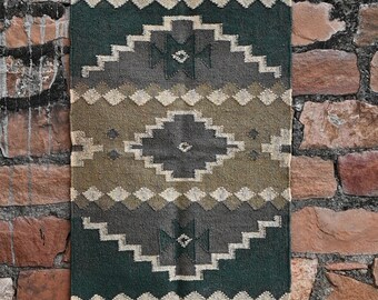 Tapis kilim en laine et jute tissé à la main, tapis indien dhurrie réversible