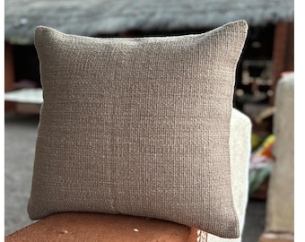 Handwoven Grey Cotton Pillow Cover, Modern Textured Throw Pillow