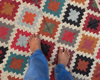 Handmade Rust Wool Jute Living Room Rug