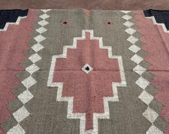 Pink Neutral Navajo Rug | Vintage Handmade Flatweave Rug | Moroccan Turkish Fusion | Native Peruvian and Southwestern Decor Area Carpets
