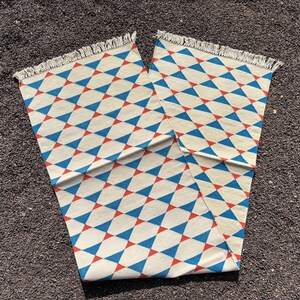 Handwoven Cotton Table Runner, Geometric Blue, 18x72 Inches