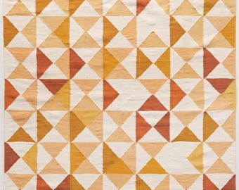 Handwoven Wool Cotton Dhurrie Rug: Modern Geometric Indian Flatweave 9x12 Feet