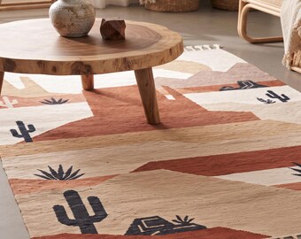 Tapis en coton tissé à plat, style bohème, fait main – Décoration intérieure indienne