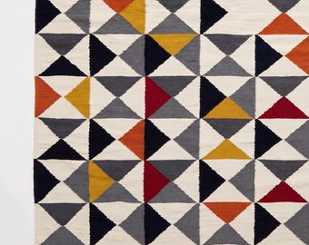 handwoven Multicolour wool and cotton living room dhurrie rug carpet india reverisble 5x7 feet