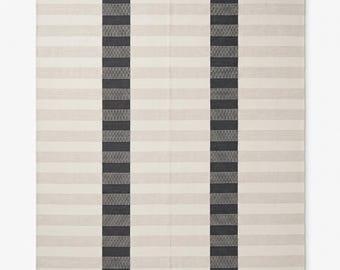 Handmade Wool Flatweave Dhurrie Rug | Black Grey Geometric Scandinavian Design