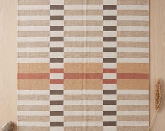 Handwoven Wool Cotton Geometric Dhurrie Rug | Scandinavian Minimalist Area Rug