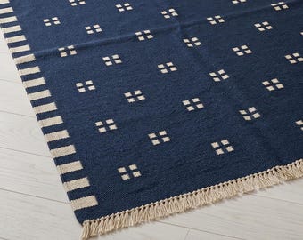 Tapis kilim fait main en laine noire et coton, tapis Dhurrie indien minimaliste 9 x 12
