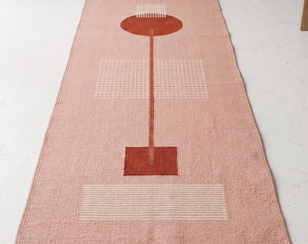 Tapis Dhurrie en laine fait main, teinture végétale naturelle, kilim indien tissé à plat, décoration intérieure