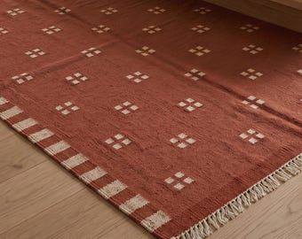 Tapis Dhurrie fait main en laine et coton, tapis indien scandinave minimaliste bohème