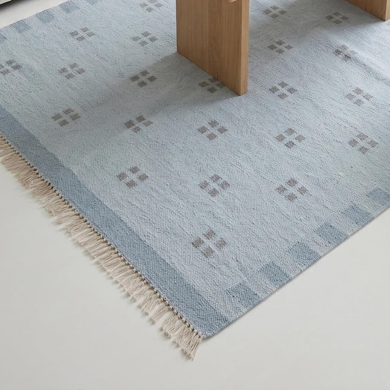 Light Blue Wool Flatweave Rug – Minimalist Scandinavian Area Rug - Etsy