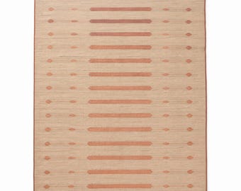 Handwoven Cotton Flat-weave Rug – Terracotta, Oatmeal Boho Southwestern Area Rug