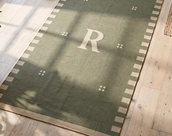 Tapis de yoga personnalisé en coton biologique tissé à la main, tapis monogrammé sur mesure