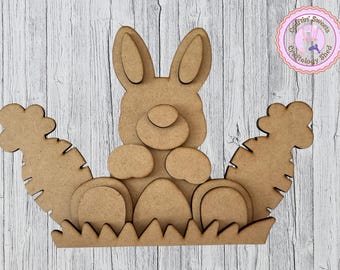DIY Bunny & Carrot Patch Unfinished MDF Wood Craft Kit