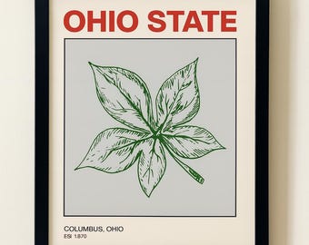 Ohio State Buckeye Blatt Druck: Scarlet & Grey Wohnheim Dekor (Digitaler Download)
