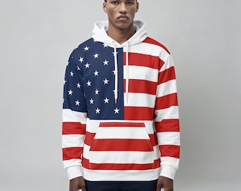 Sweat à capuche imprimé drapeau américain | Pull rayé USA Stars