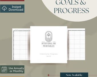 Vorsätzlicher Fortschrittsplaner Printable | Jährliche Vision + Vierteljahresziele Arbeitsblatt | 2-seitiges Letter & A5 PDF