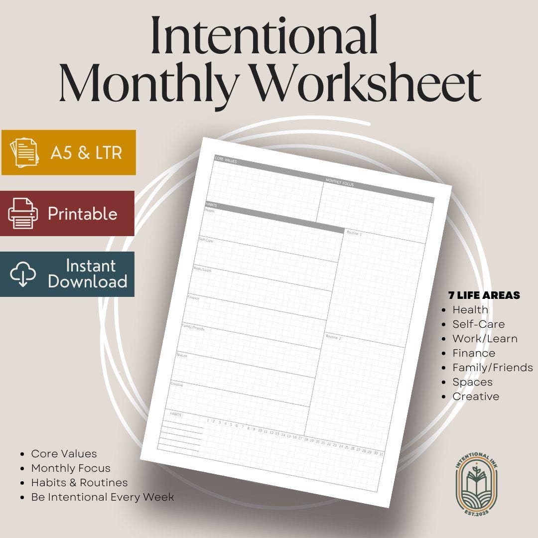Monthly Habit & Routine Planner Printable | Intentional Monthly ...