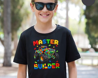 Master Builder Kids Shirt, Custom Building Blocks Shirt, Block Birthday Shirt, Bricks Master Shirt, Monster Truck Block Shirt
