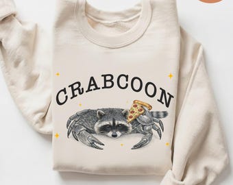 Rolig tvättbjörnströja, tvättbjörnspizza-tröja, retro 90-tals-tröja, djurmeme-grafik-tröja, rolig present, present till barn, meme-tröja, krabba-tröja