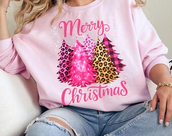 Comfort Colors Christmas Shirt Merry Christmas Xmas Tree Tee Pink Holiday Festive Bow Lights Tshirt Cute Tee Womens