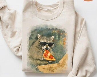 Funny Raccoon Pizza Shirt, Retro 90s Shirt,Animal Watercolor Tee, Animal Meme Graphic Tee, Gift for Men, Women, Funny Raccoon Gift Shirt
