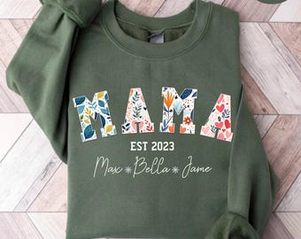 Mama Floral Sweatshirt, Personalized Mama Shirt with Names, Custom Mom Gift, Est Year Family Shirt, New Mom Shirt, Gift For Mom,Family Shirt