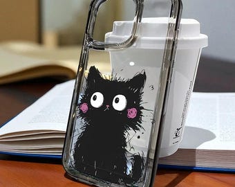 Funda para iPhone con diseño de gato de dibujos animados: funda protectora de silicona suave y transparente