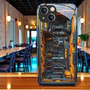 Funda naranja con circuito impreso iluminado para iPhone: protección con flash LED para llamadas