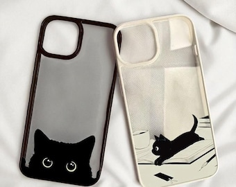 黒猫のiPhoneケース：透明保護カバー、遊び心のある猫のデザイン
