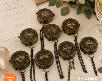 Personalized Compass Wedding Favor, Engraved Groomsmen Gift, Custom Brass Compass